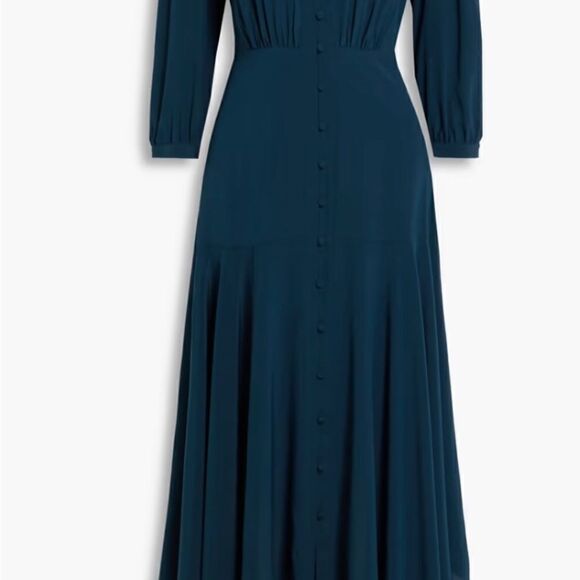 Veronica Beard Roksanda Petrol Blue Button-Front Silk-Blend Dress 2 NWT $650 - Picture 6 of 8